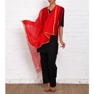 Red & Maroon Raw Silk Dupatta