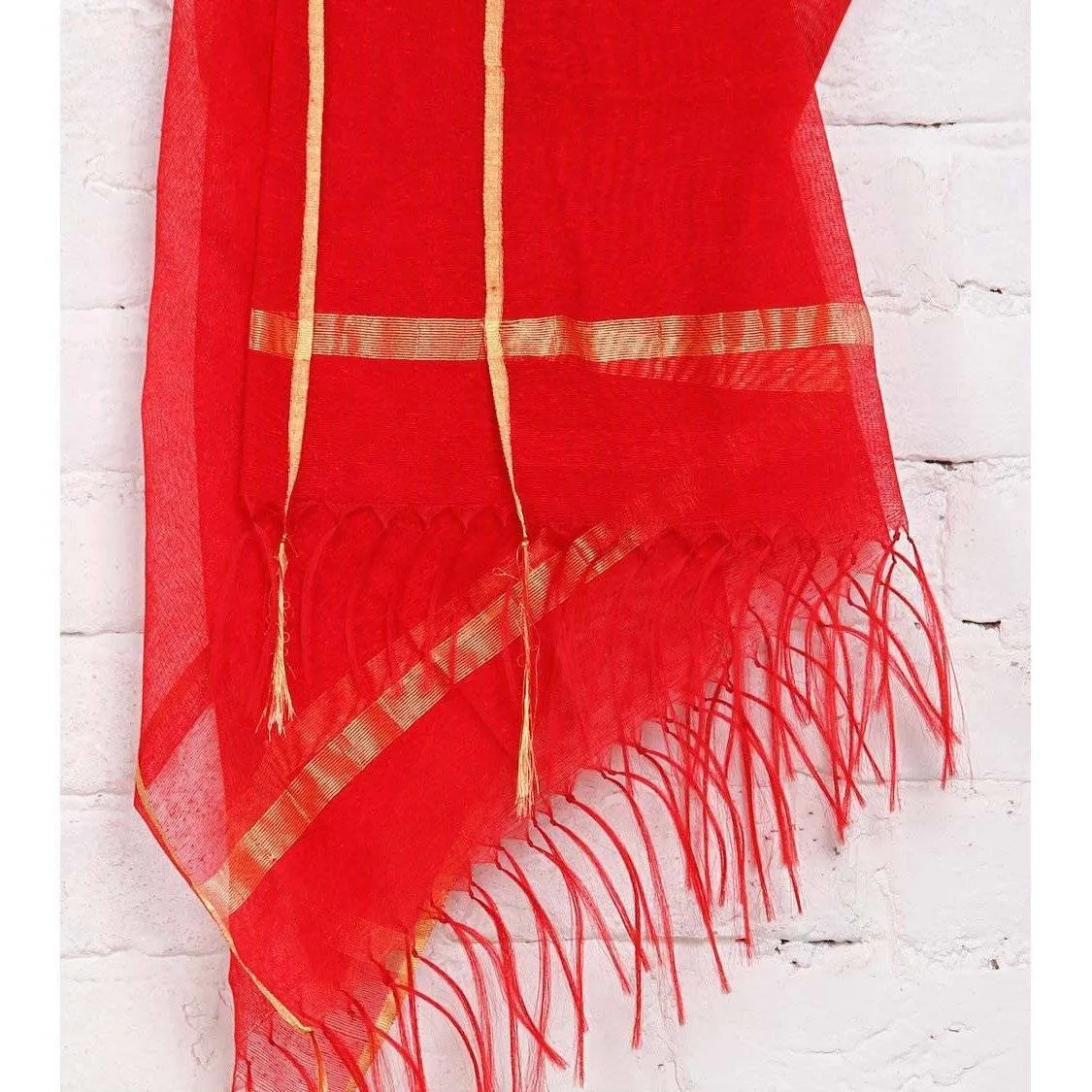 Red & Maroon Raw Silk Dupatta