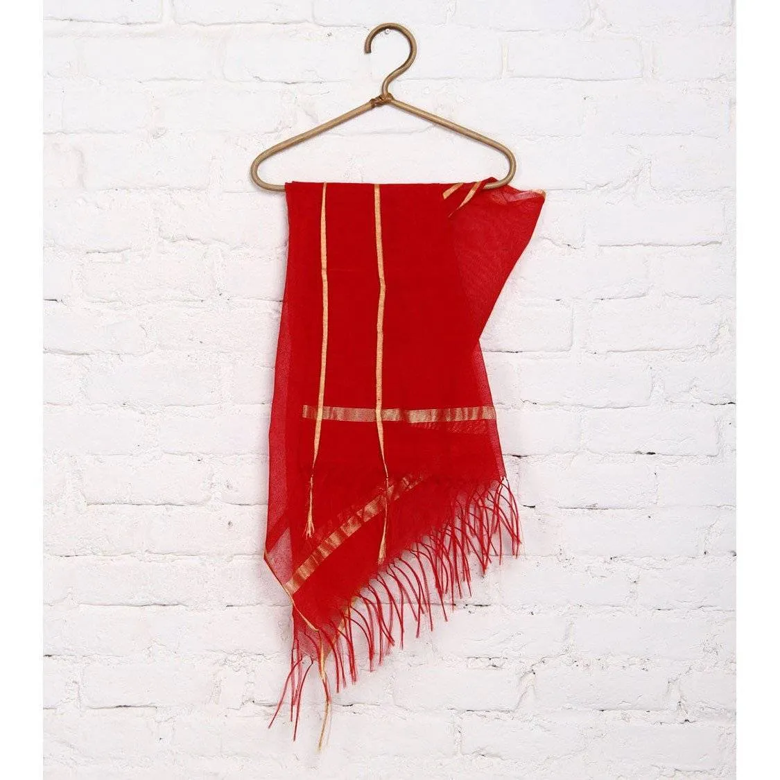Red & Maroon Raw Silk Dupatta