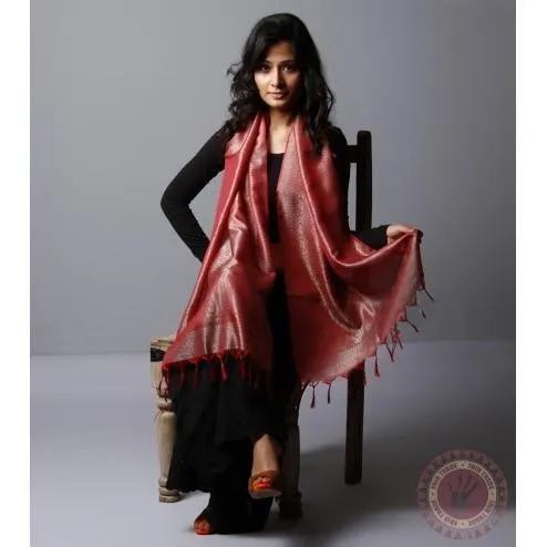 Red Cotton Silk Stole