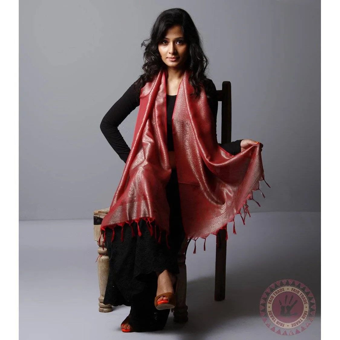 Red Cotton Silk Stole