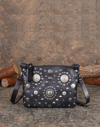 Red Leather Womens Rivets Shoulder Bags Saddle Vintage Slim Crossbody Purse for Women