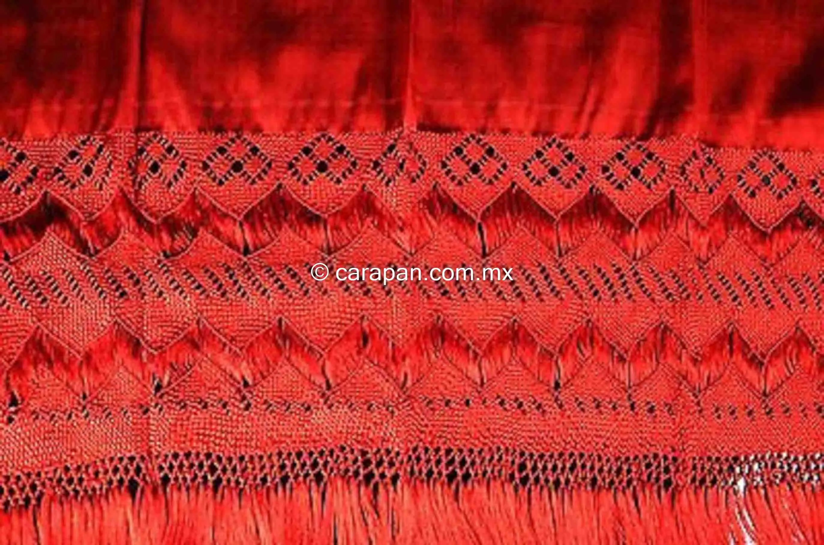 Red Mexican Shawl Red Rebozo Silk Texture back strap loomed in Santa Maria