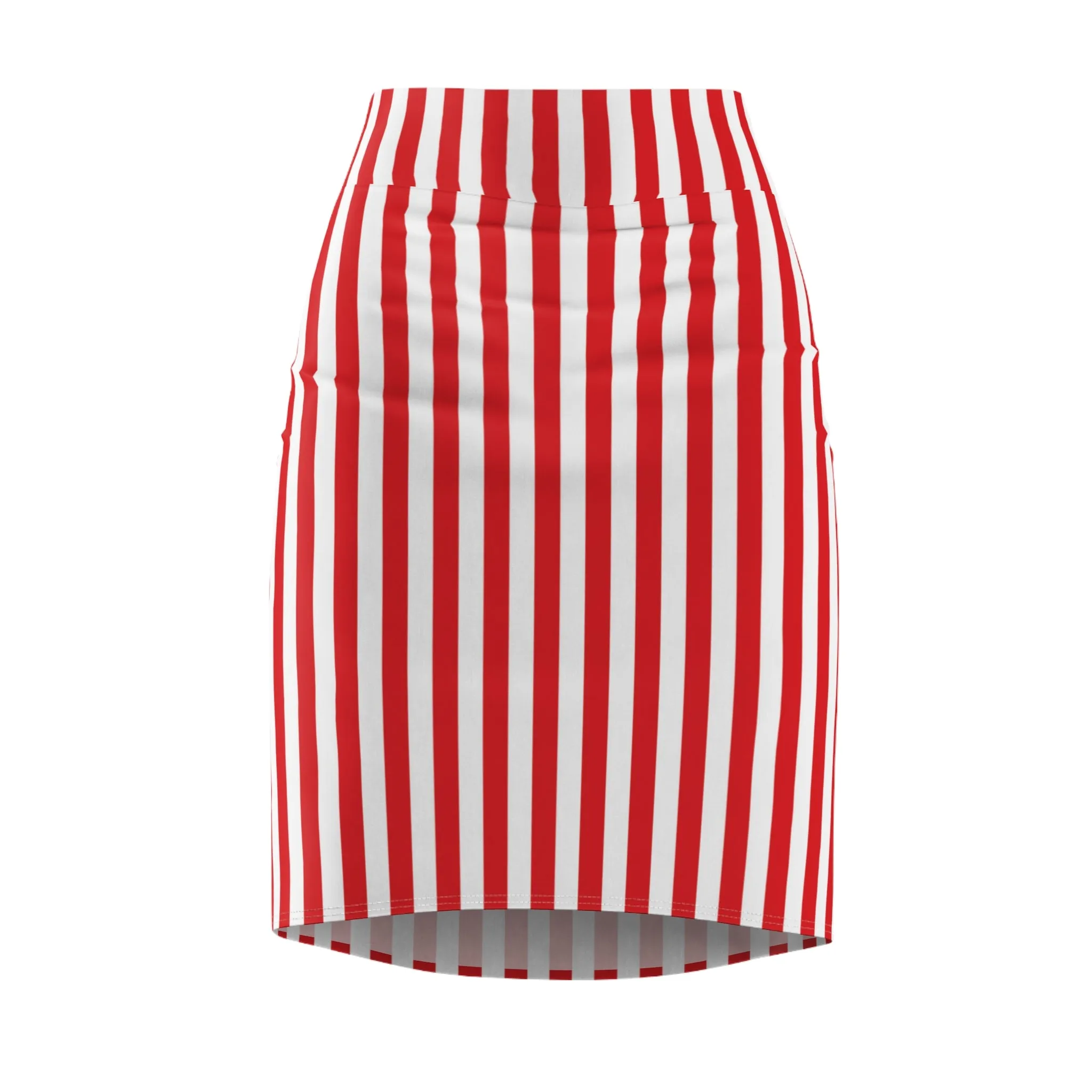 Red White Vertical Stripe Tight Pencil Womens Skirt - Saiko Studio