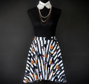Retro Halloween Cat Skirt - Blk
