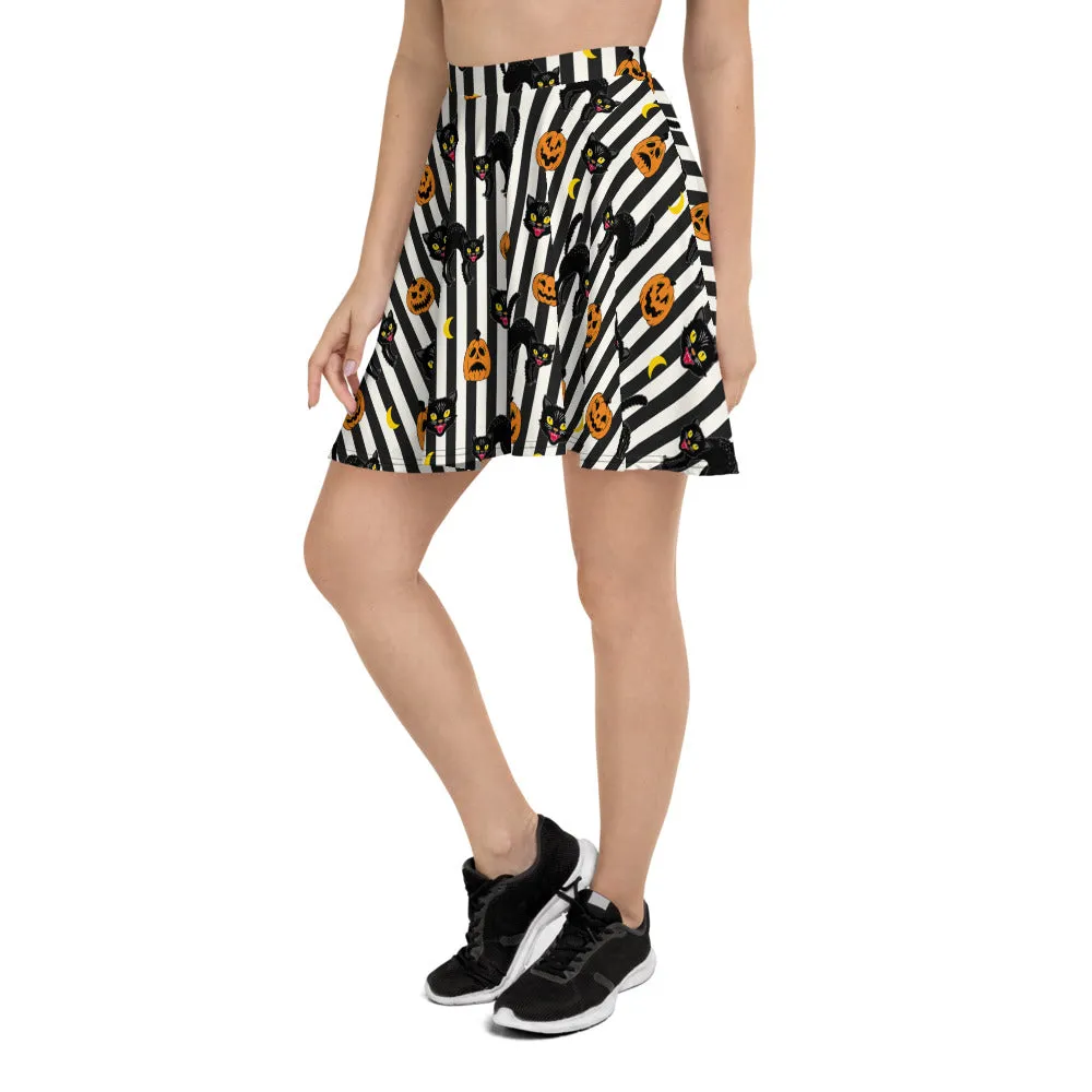 Retro Halloween Cat Skirt - Blk