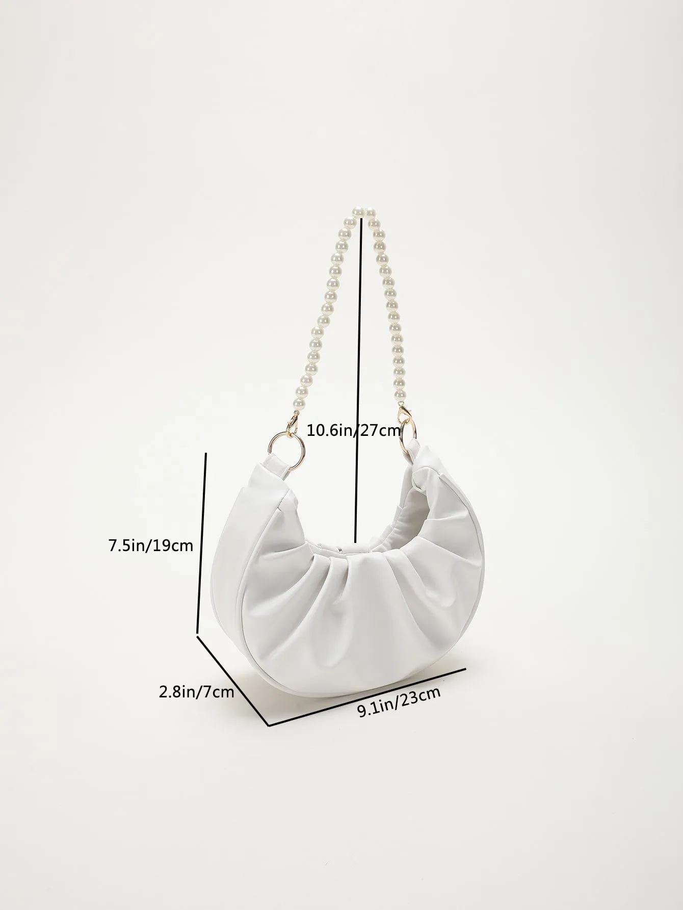 Rhinestone Pearl Chain Decor Small Ruched Bag - White