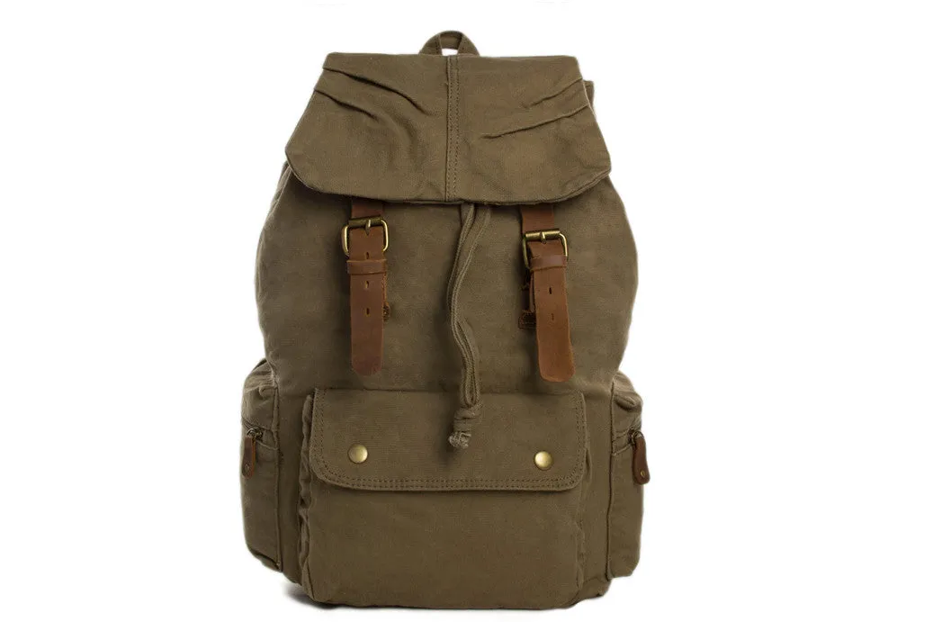 ROCKCOW Multi-Pocket Hiking Military Rucksack with Leather Accents on Brown 1005