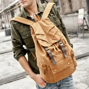 ROCKCOW Multi-Pocket Hiking Military Rucksack with Leather Accents on Brown 1005
