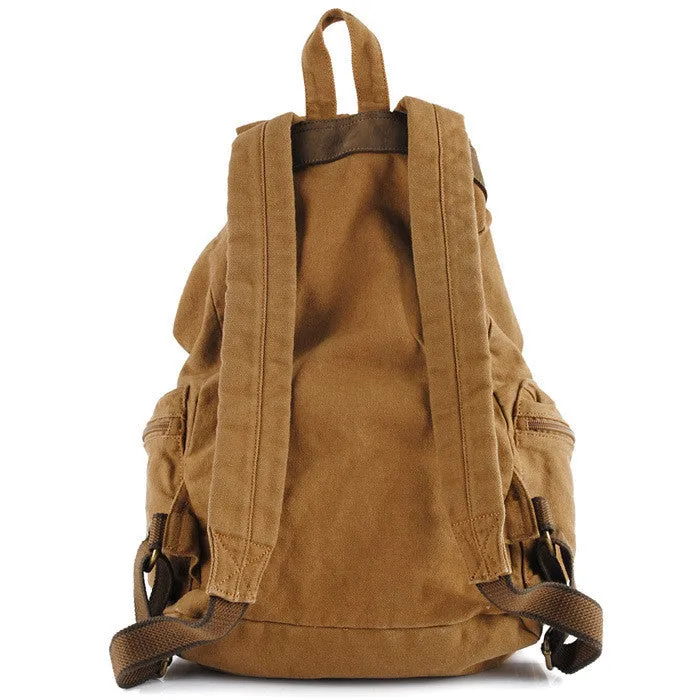 ROCKCOW Multi-Pocket Hiking Military Rucksack with Leather Accents on Brown 1005