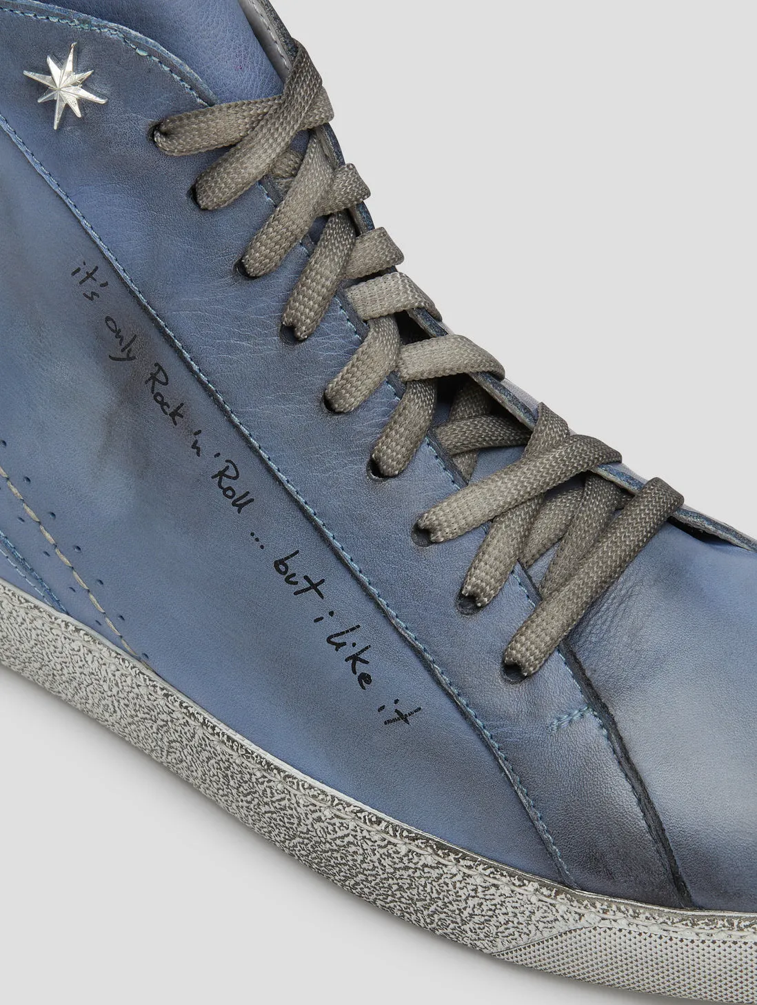 ROCKER SNEAKER HIGH TOP IN LIGHT BLUE CALFSKIN