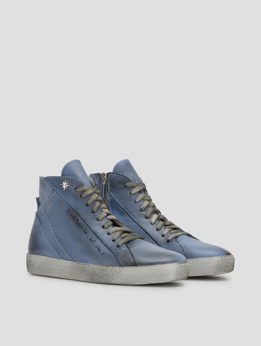 ROCKER SNEAKER HIGH TOP IN LIGHT BLUE CALFSKIN