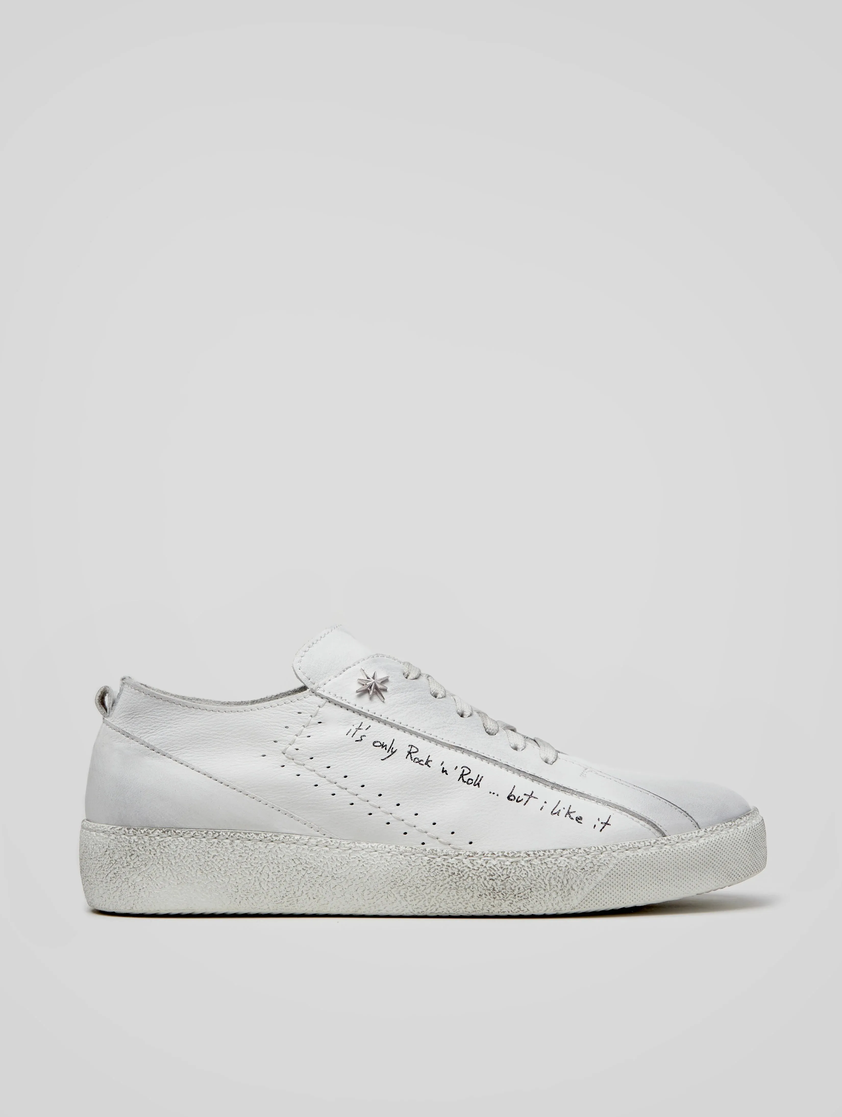 ROCKER SNEAKER LOW TOP IN DISTRESSED WHITE - Woman
