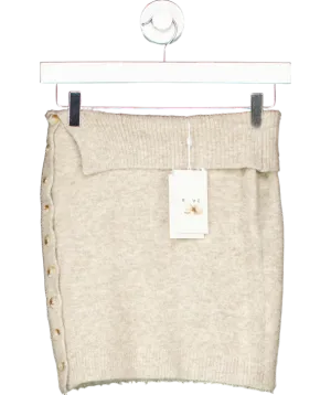 Ruve Beige Selva Button Detail Fold Down Mini Skirt UK XS
