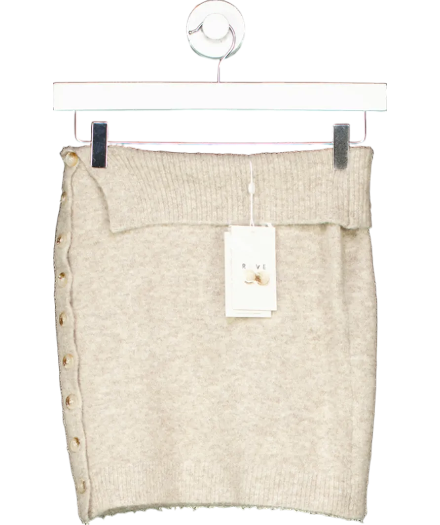 Ruve Beige Selva Button Detail Fold Down Mini Skirt UK XS