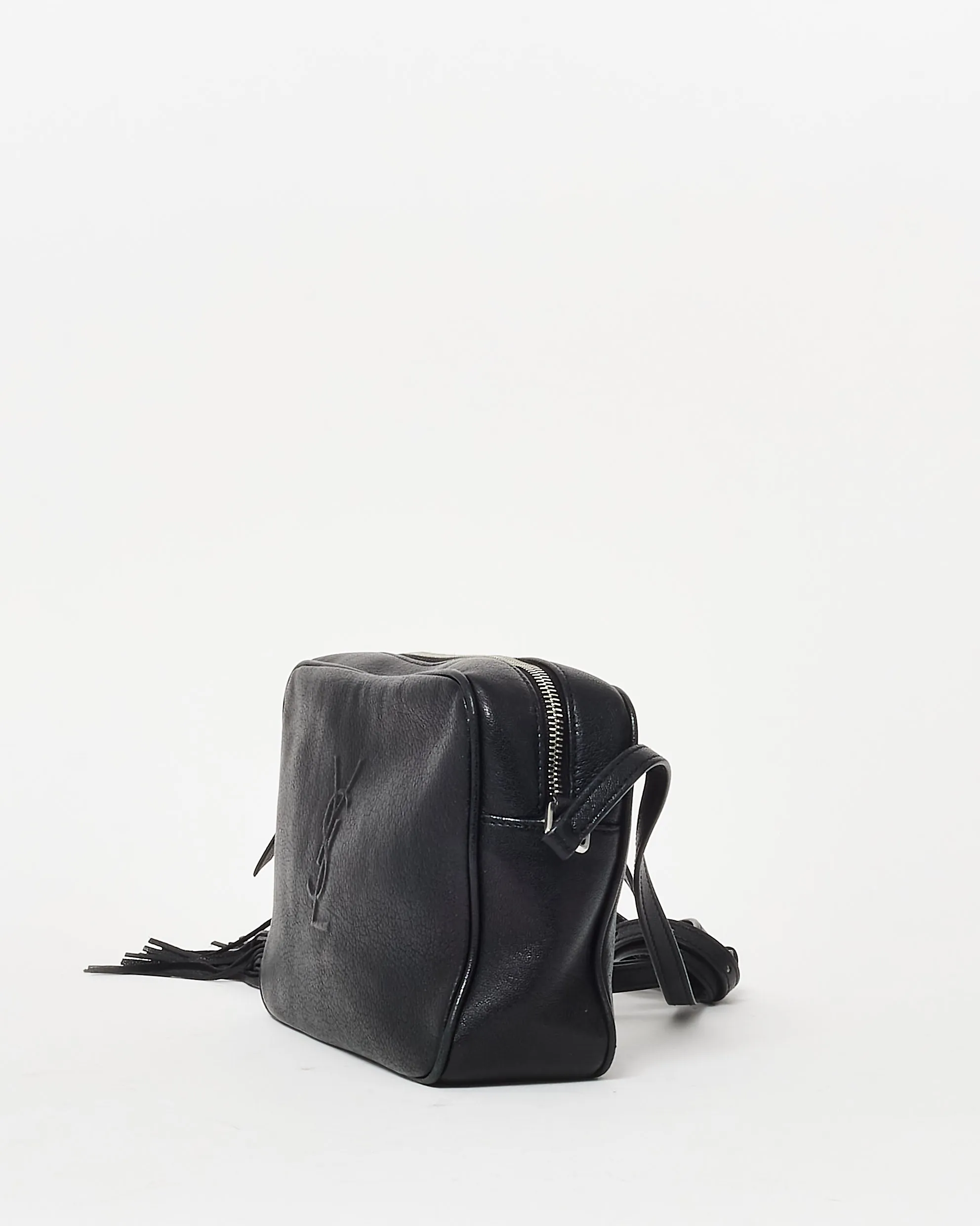 Saint Laurent Black Leather Embossed Logo Lou Camera Bag