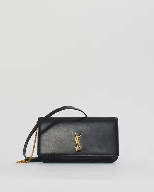 Saint Laurent Black Leather Logo Cassandre Phone Holder on Chain Bag