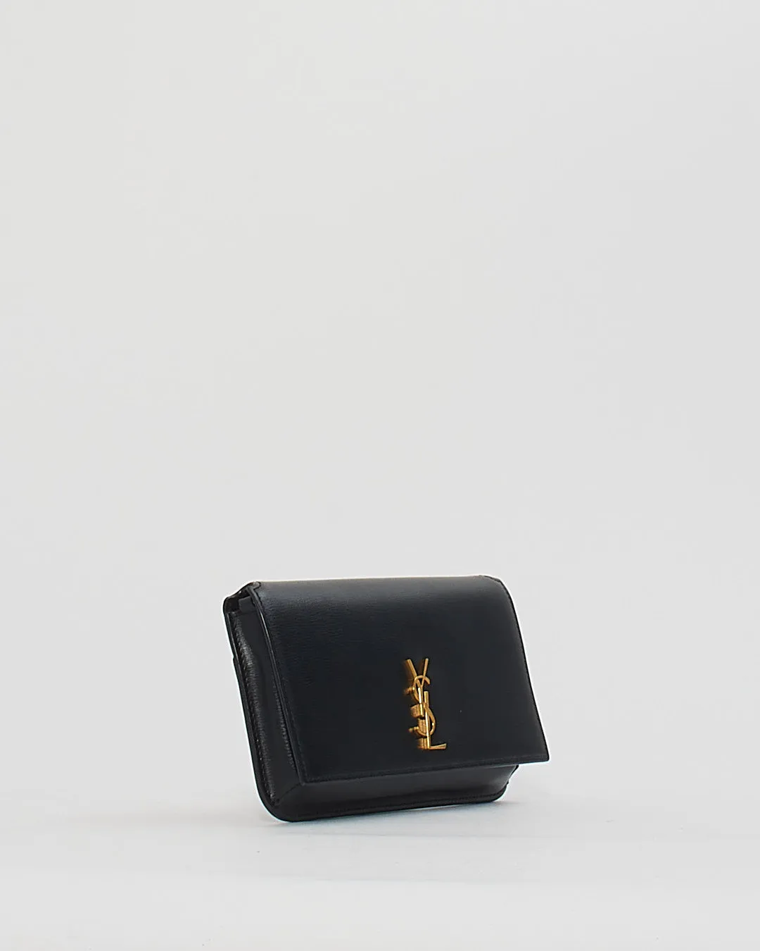 Saint Laurent Black Leather Logo Cassandre Phone Holder on Chain Bag