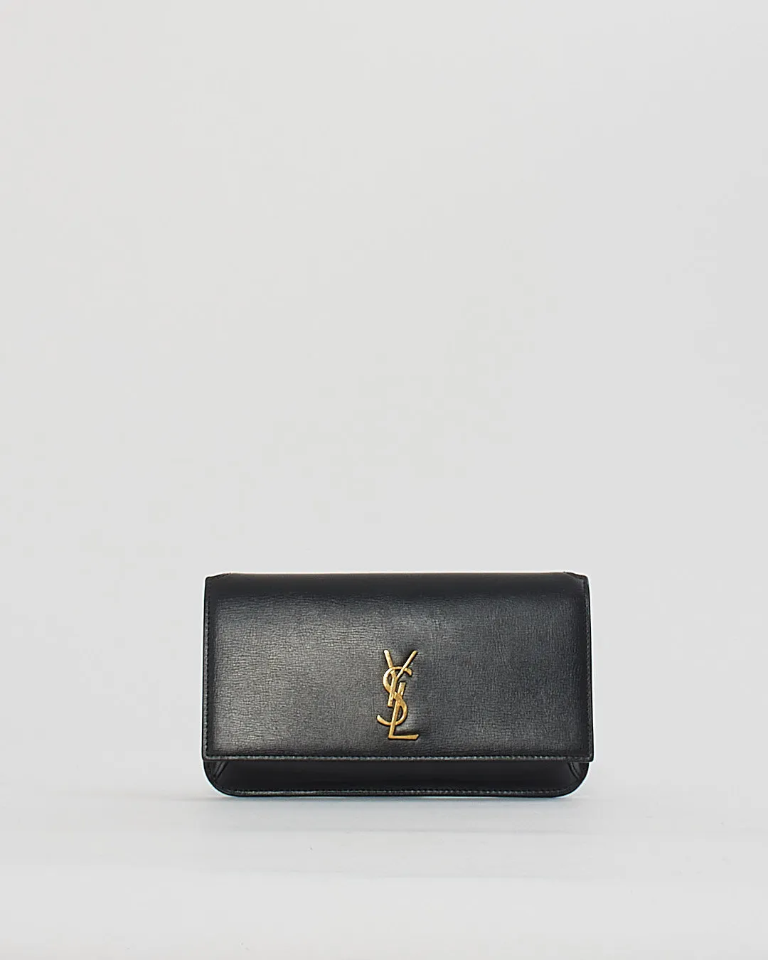 Saint Laurent Black Leather Logo Cassandre Phone Holder on Chain Bag