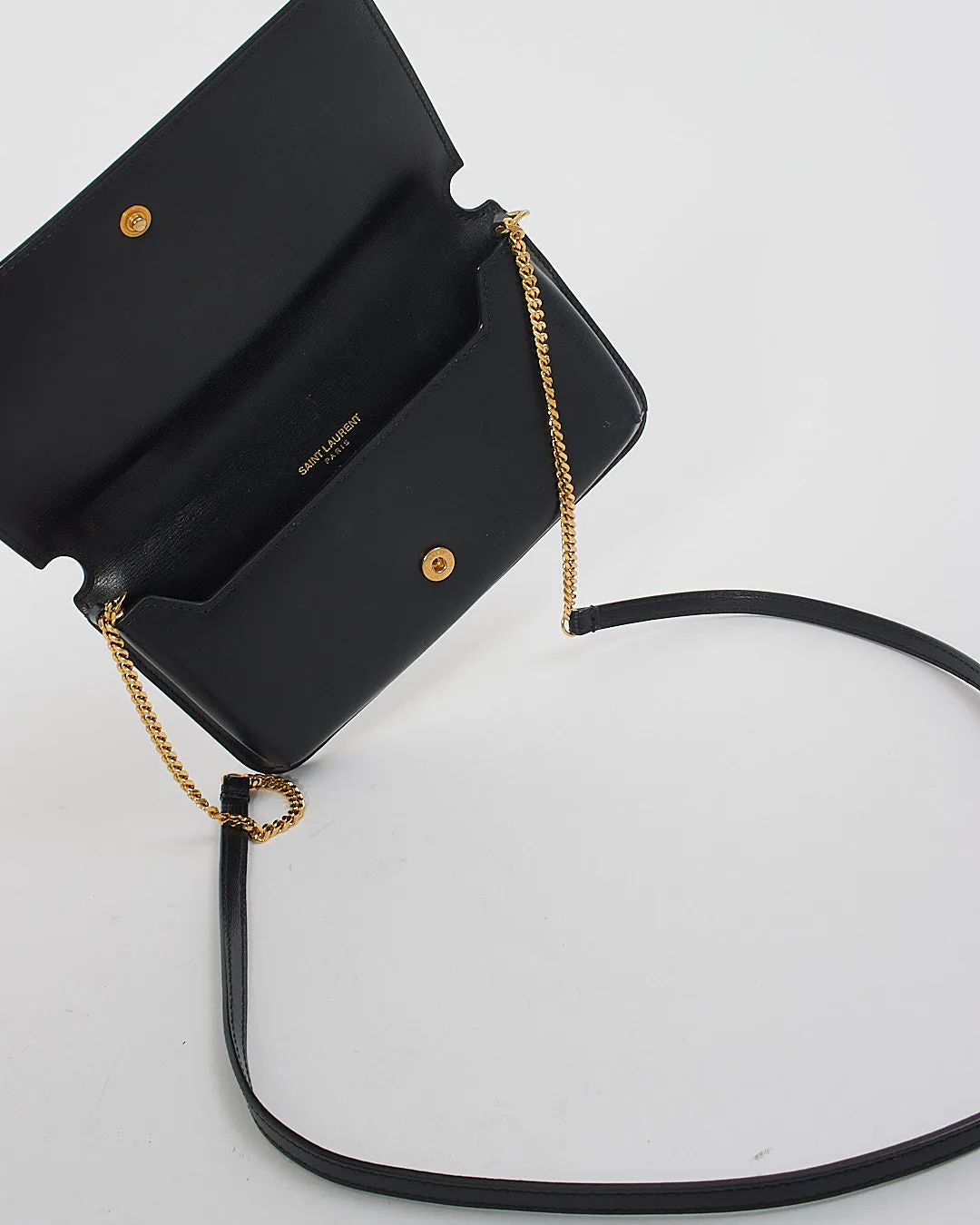 Saint Laurent Black Leather Logo Cassandre Phone Holder on Chain Bag