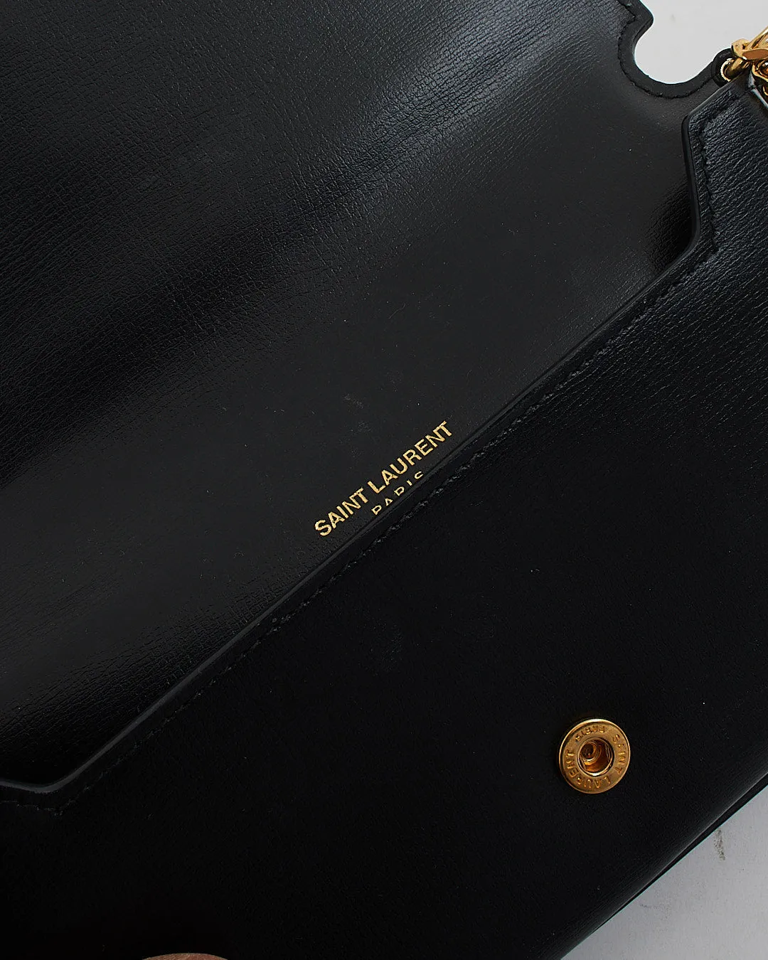 Saint Laurent Black Leather Logo Cassandre Phone Holder on Chain Bag
