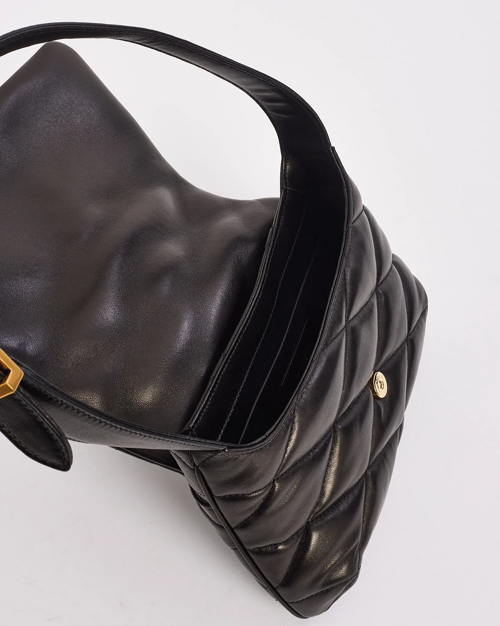 Saint Laurent Black Quilted Lambskin Leather Le 57 Hobo Bag