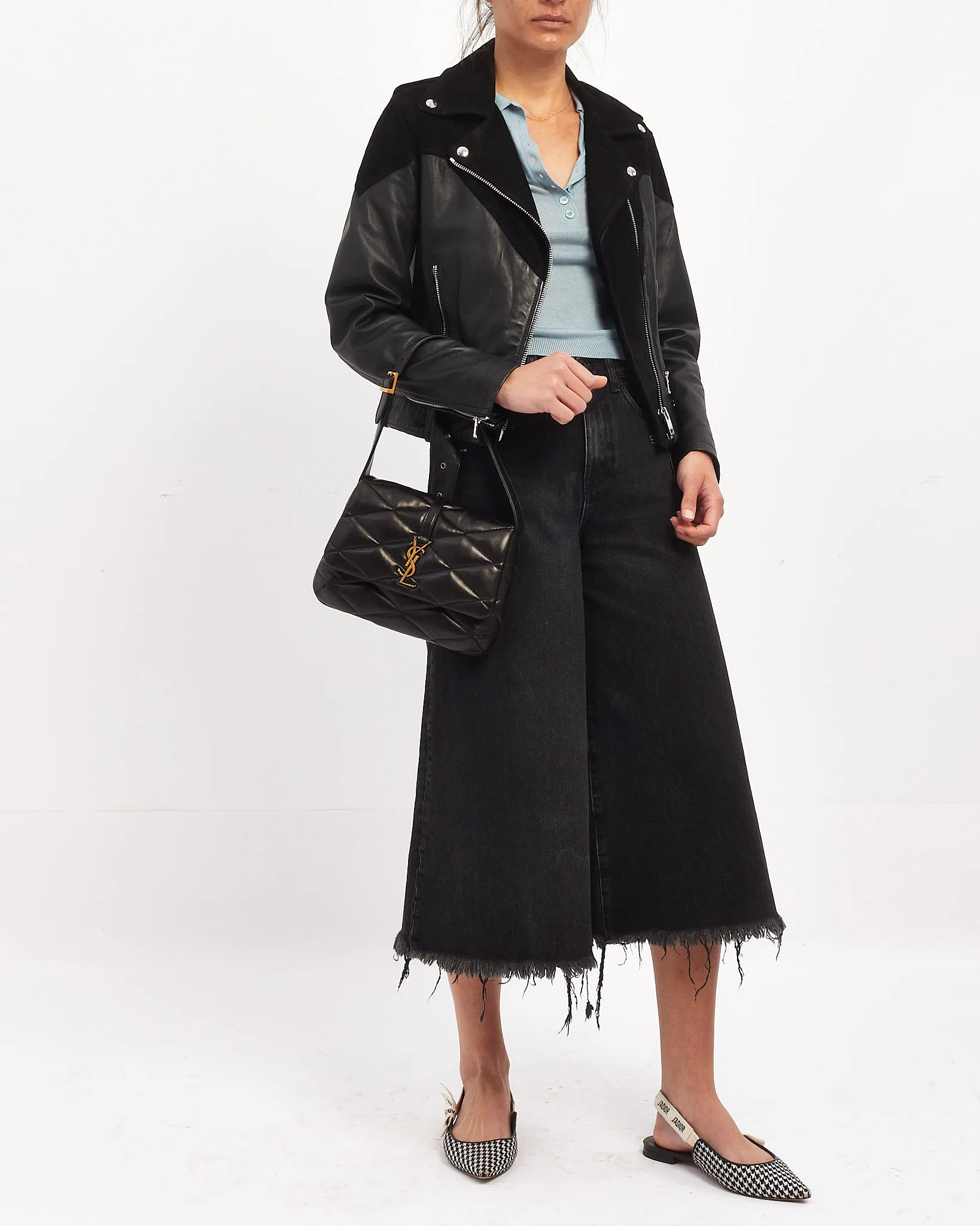 Saint Laurent Black Quilted Lambskin Leather Le 57 Hobo Bag