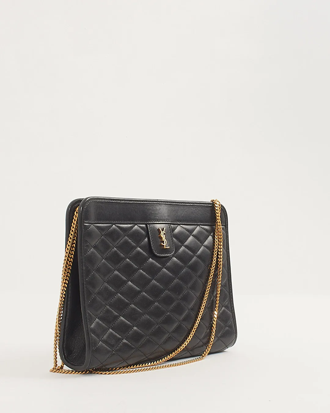 Saint Laurent Black Quilted Logo Victoire Shoulder Bag