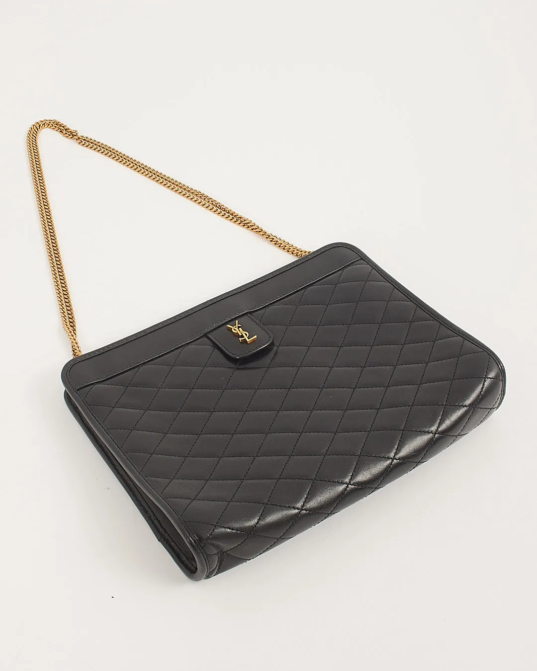 Saint Laurent Black Quilted Logo Victoire Shoulder Bag