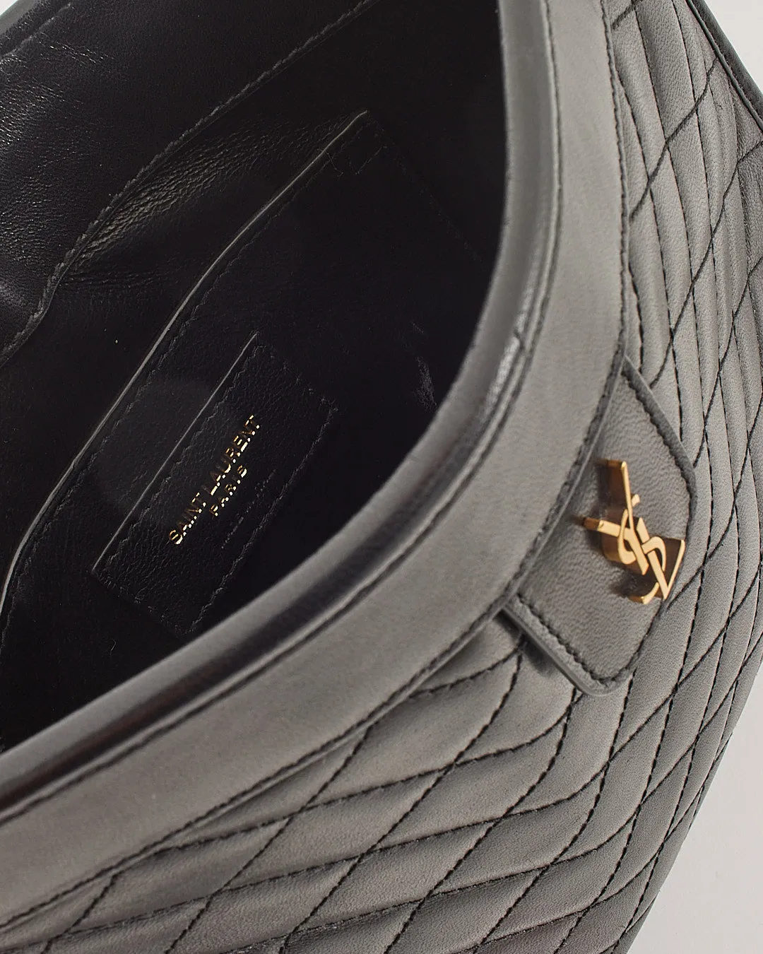 Saint Laurent Black Quilted Logo Victoire Shoulder Bag