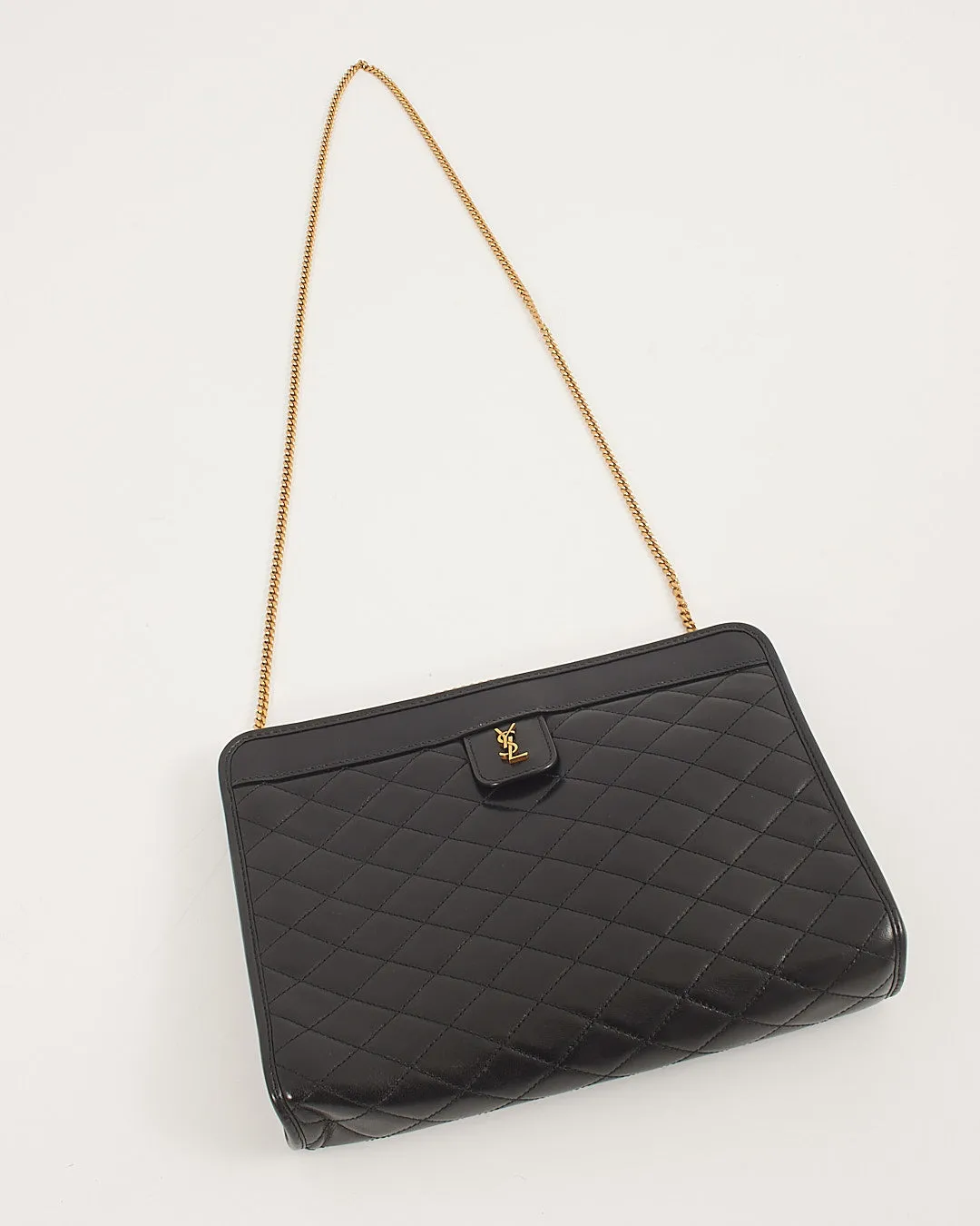 Saint Laurent Black Quilted Logo Victoire Shoulder Bag