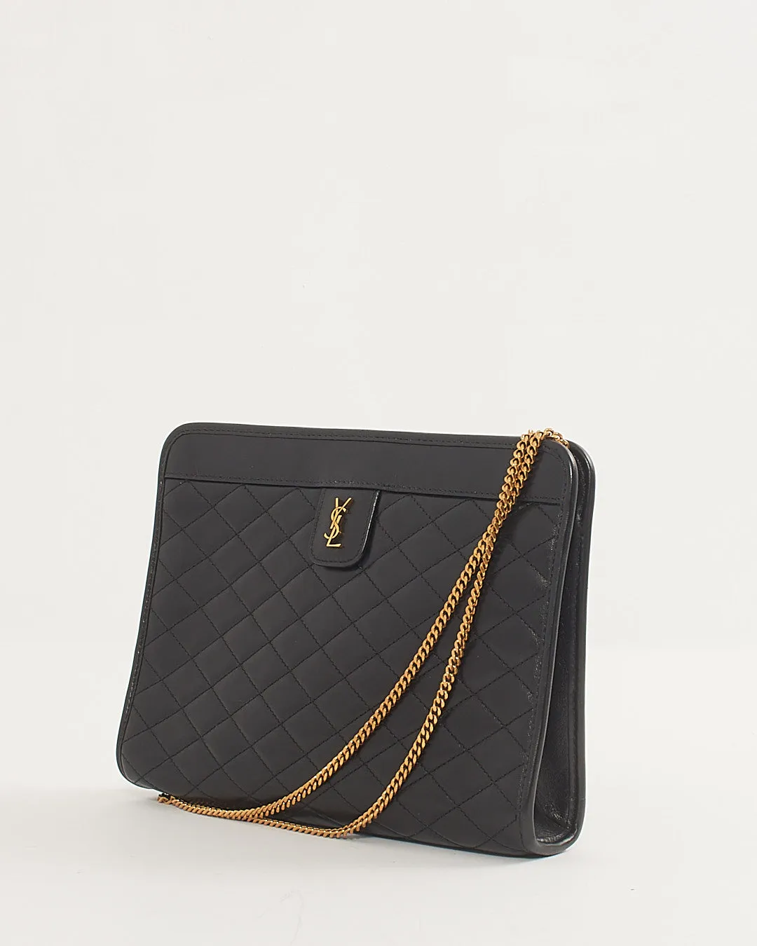 Saint Laurent Black Quilted Logo Victoire Shoulder Bag