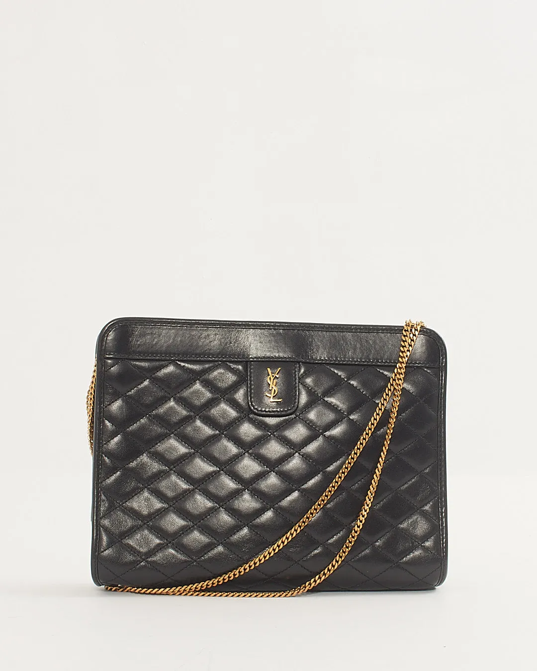 Saint Laurent Black Quilted Logo Victoire Shoulder Bag