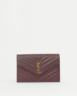 Saint Laurent Burgundy Grained Leather Cassandra Envelope Wallet on Chain