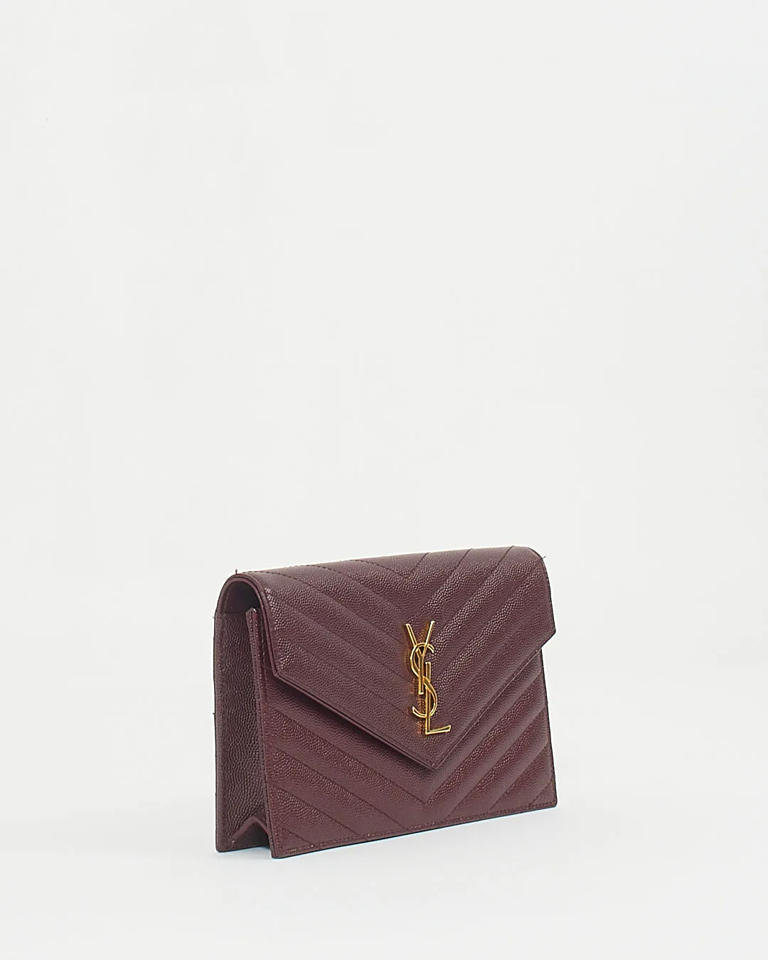 Saint Laurent Burgundy Grained Leather Cassandra Envelope Wallet on Chain
