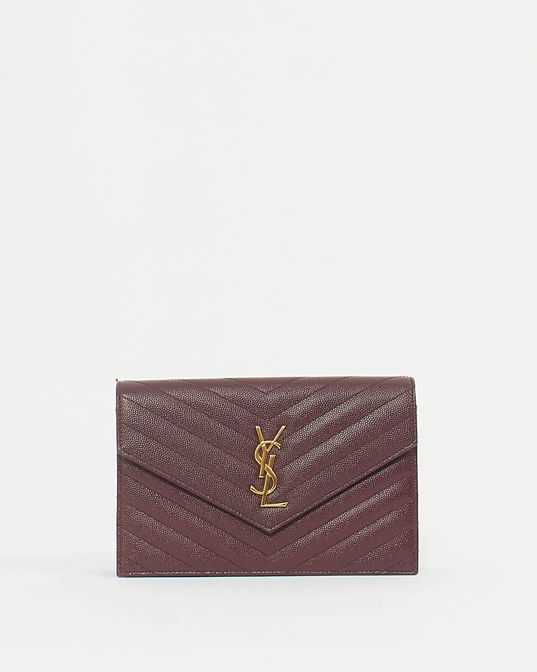 Saint Laurent Burgundy Grained Leather Cassandra Envelope Wallet on Chain