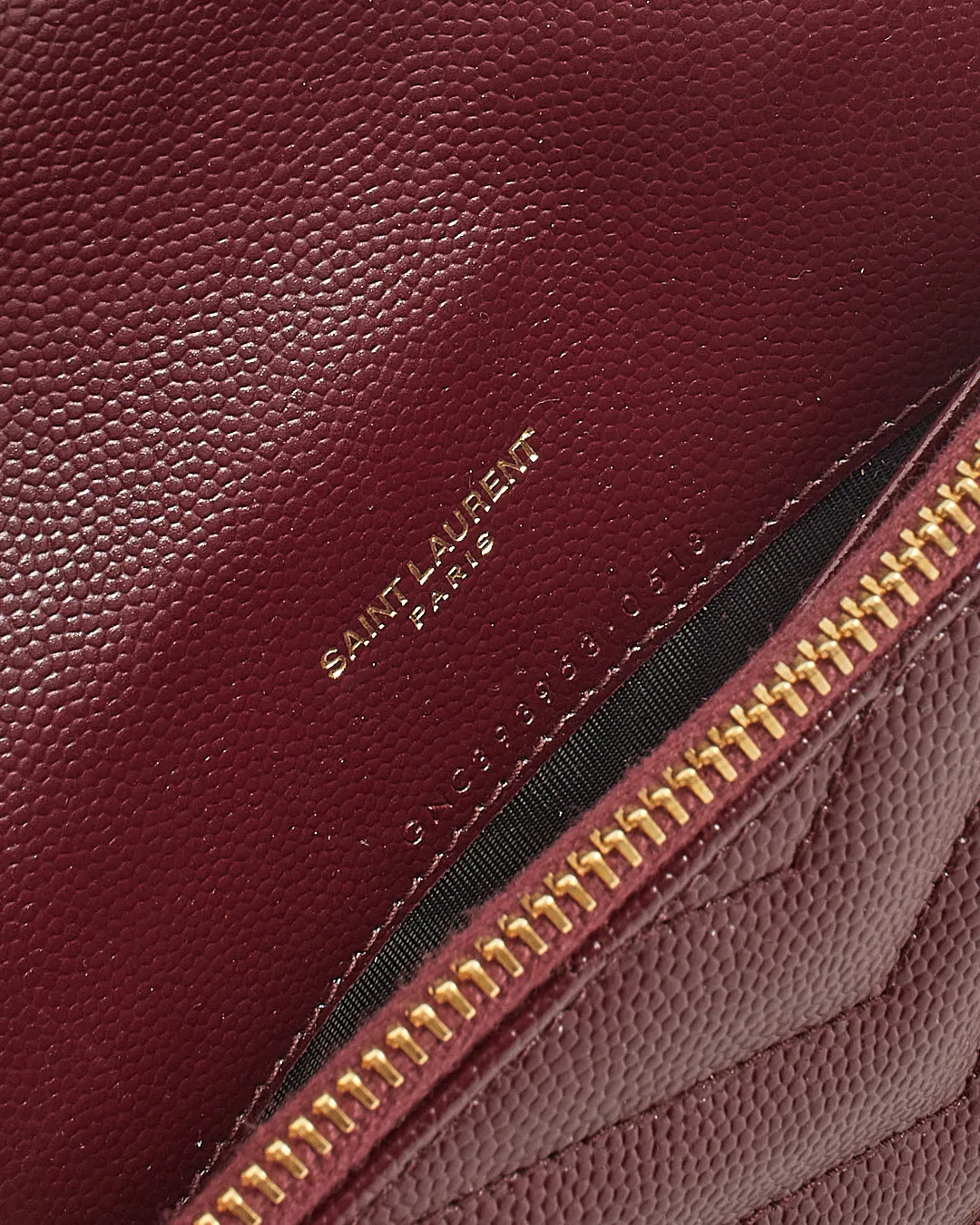 Saint Laurent Burgundy Grained Leather Cassandra Envelope Wallet on Chain