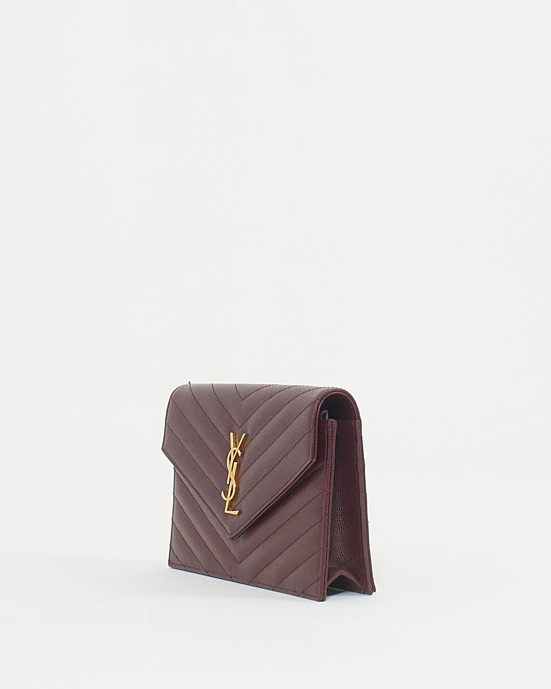 Saint Laurent Burgundy Grained Leather Cassandra Envelope Wallet on Chain