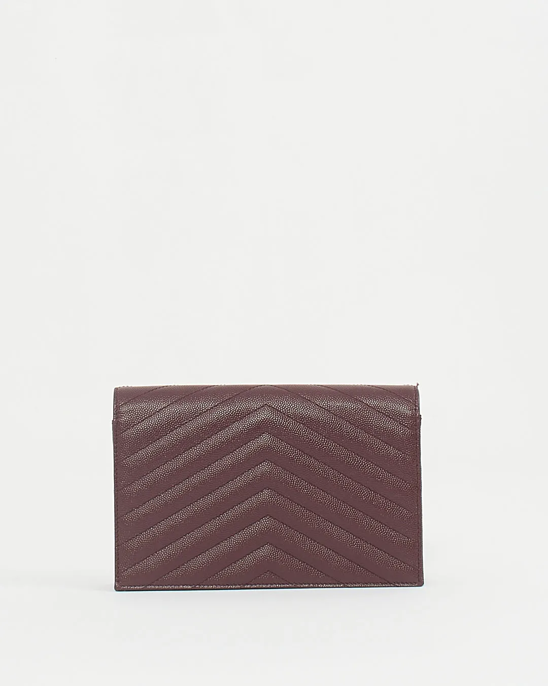 Saint Laurent Burgundy Grained Leather Cassandra Envelope Wallet on Chain