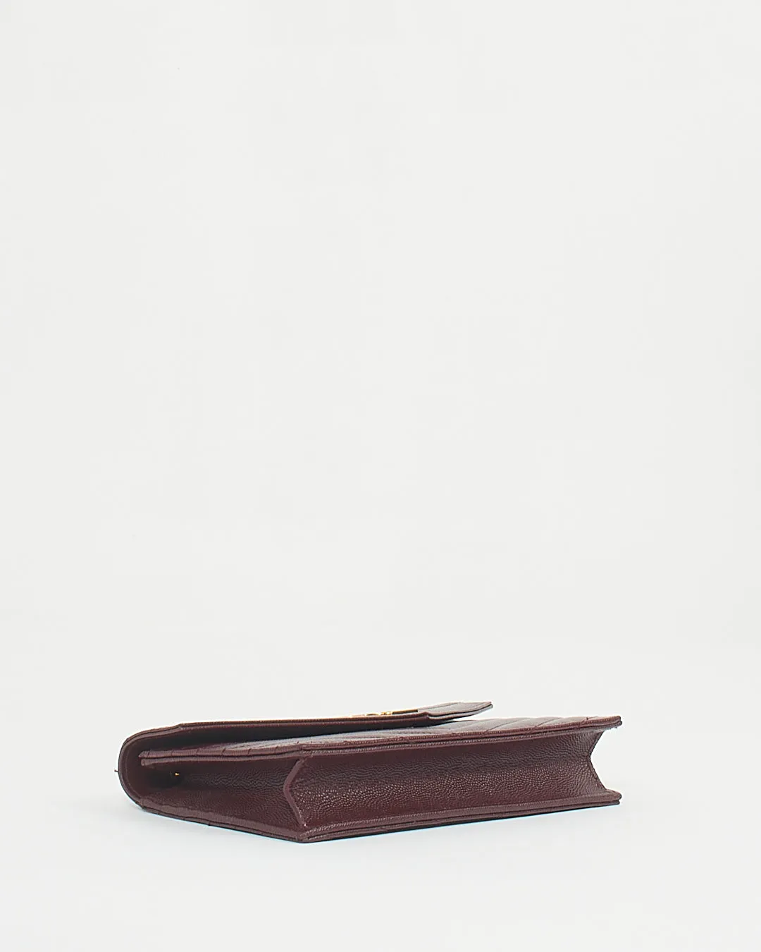 Saint Laurent Burgundy Grained Leather Cassandra Envelope Wallet on Chain