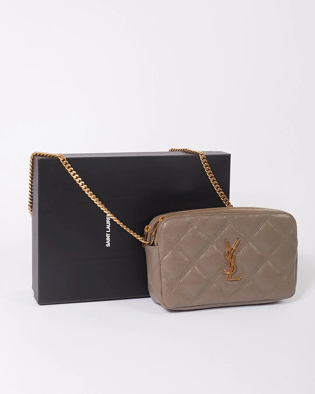 Saint Laurent Grey Quilted Mini Becky Double Zip Bag