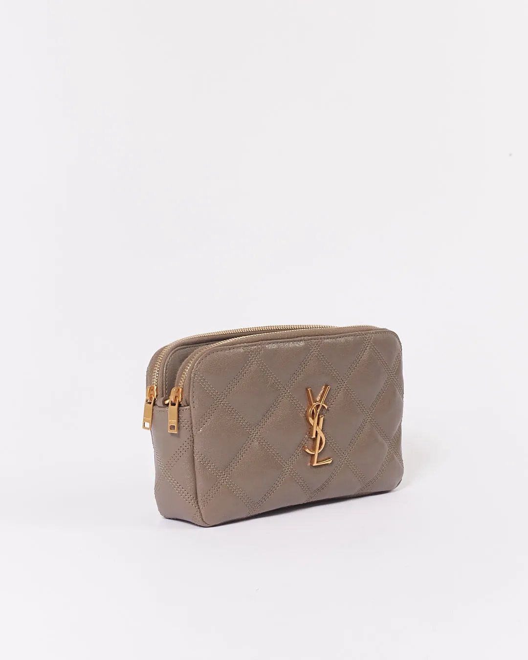 Saint Laurent Grey Quilted Mini Becky Double Zip Bag