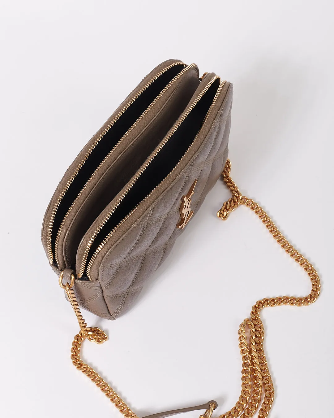 Saint Laurent Grey Quilted Mini Becky Double Zip Bag