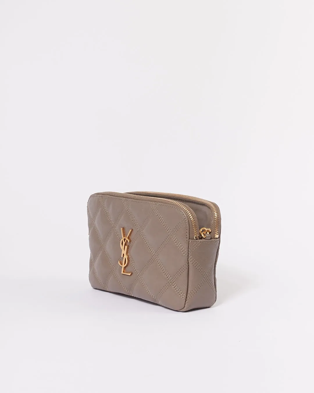 Saint Laurent Grey Quilted Mini Becky Double Zip Bag