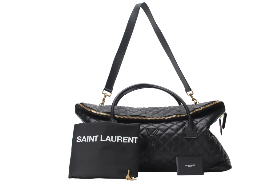 SAINT LAURENT YSL ES GIANT TRAVEL BAG QUILTED LEATHER BLACK COLOR GOLD HARDWARE WITH LOCK&KEYS AND DUST COVER