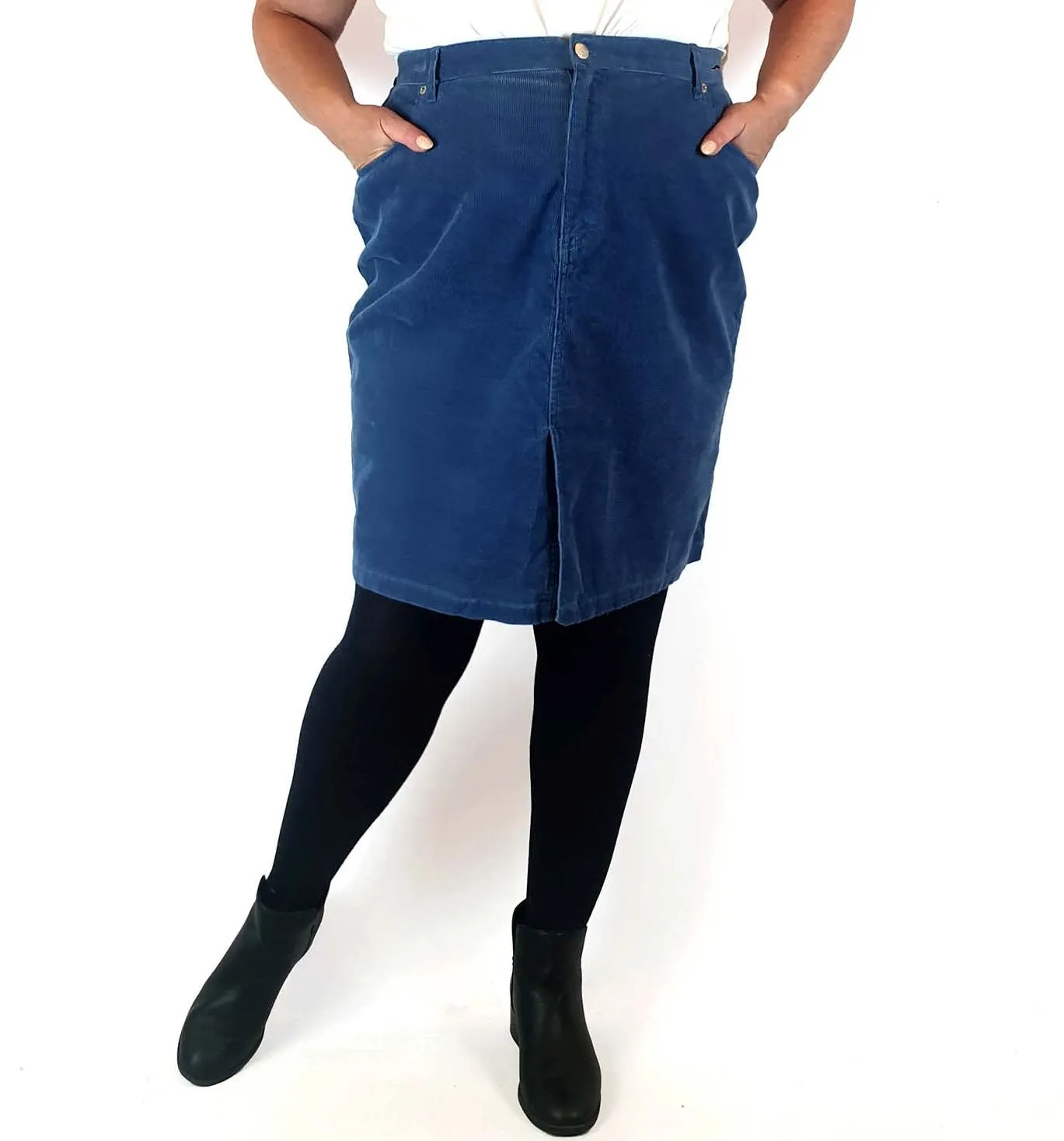 Saltwater blue cord pencil skirt with front pockets size 18 (best fits size 16)