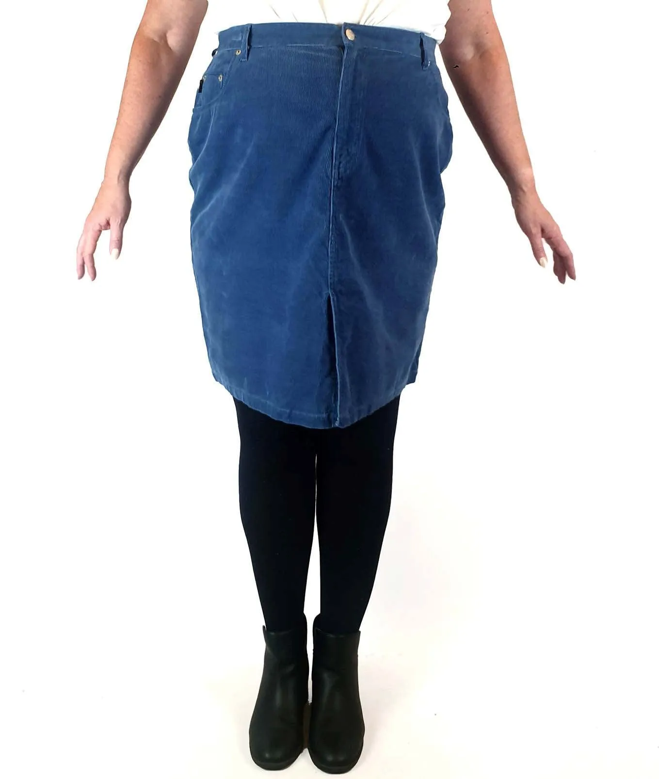 Saltwater blue cord pencil skirt with front pockets size 18 (best fits size 16)