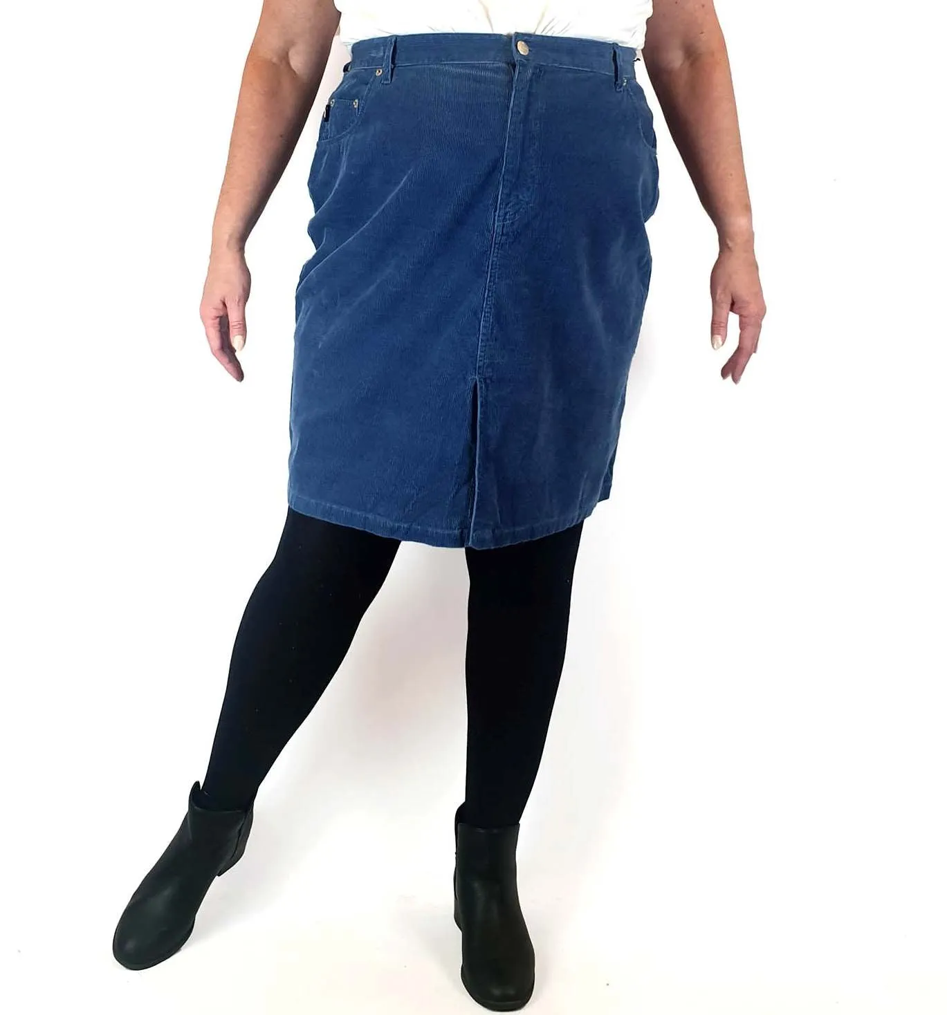 Saltwater blue cord pencil skirt with front pockets size 18 (best fits size 16)
