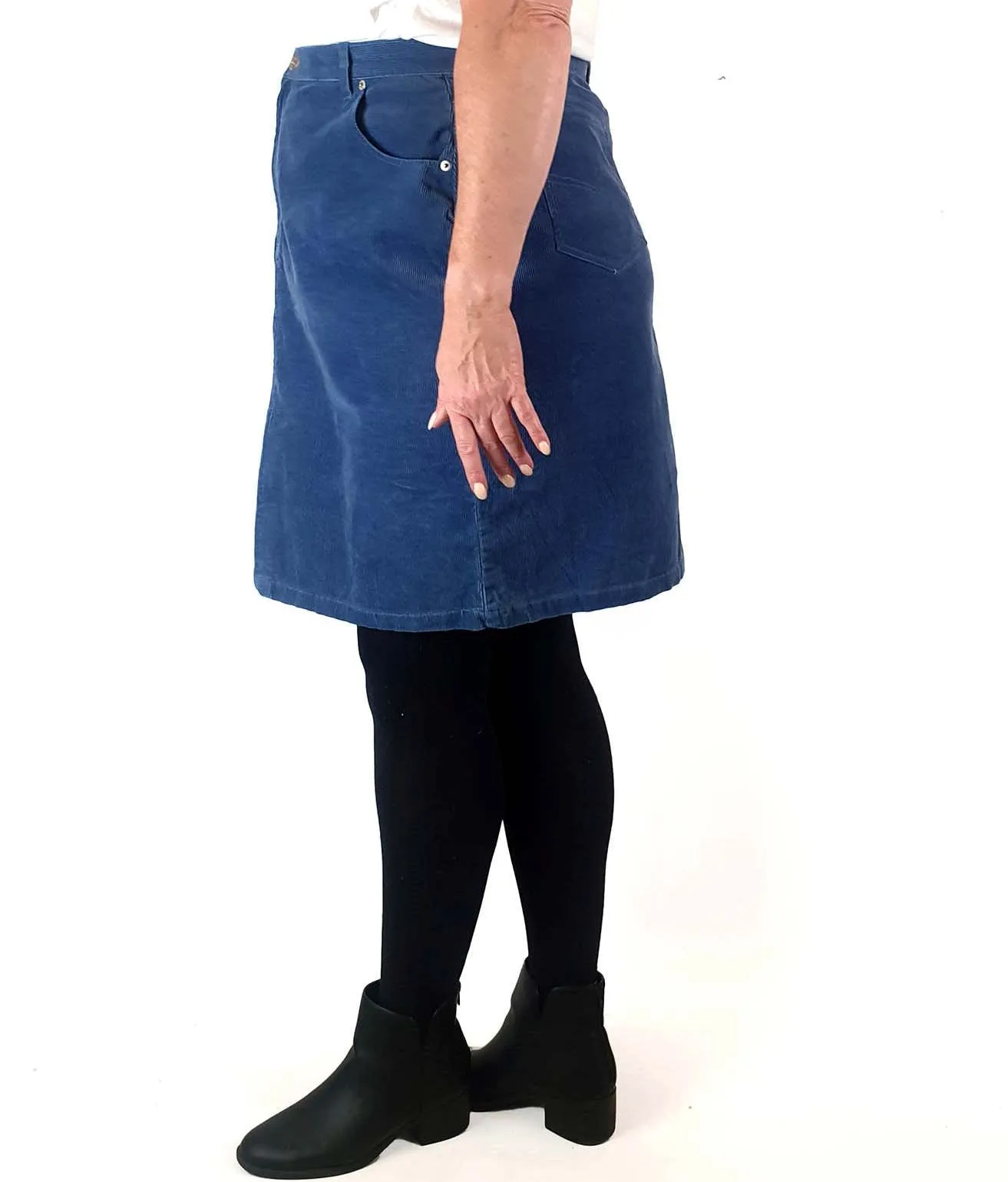 Saltwater blue cord pencil skirt with front pockets size 18 (best fits size 16)