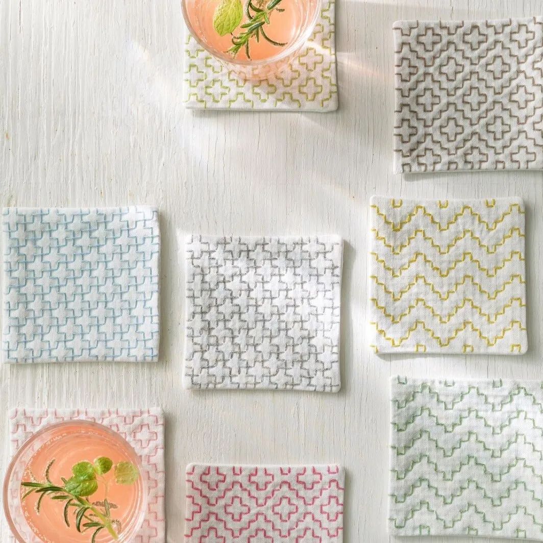Sashiko Coaster Set - Cloud Gray